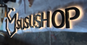公司前台logo形象墙不锈钢背发光字制作案例——susushop3