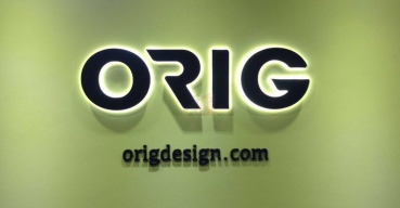 ORIG前台背景logo墙不锈钢烤漆背发光字制作案